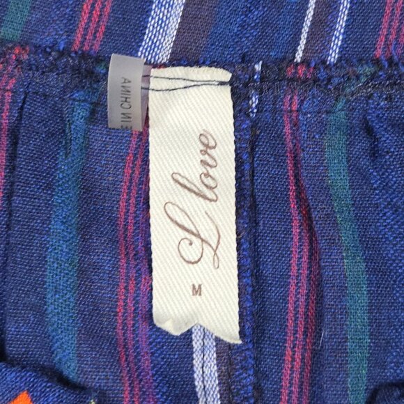 L Love Boho Embroidered Tank Top Size M Navy V-Neck Striped Sleeveless Festival - Picture 5 of 13